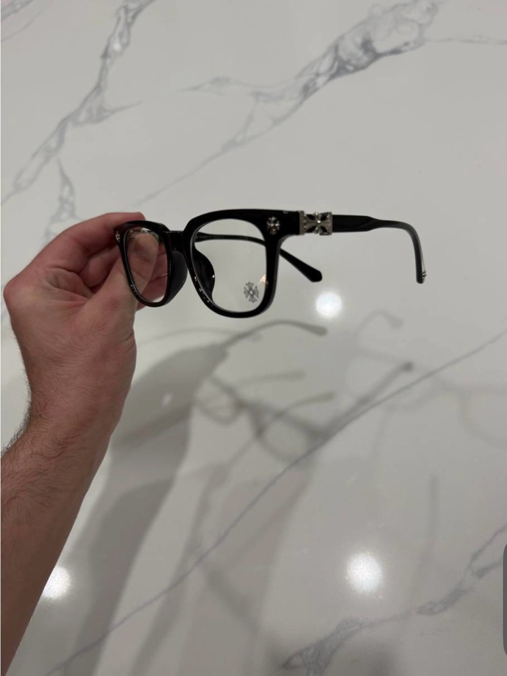 Chrome Hearts Black Sunglasses with Silver Cross Accents